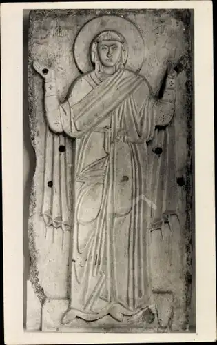 Ak Athen Griechenland, Musée Byzantin, Relief de la vierge orante povenant de Salonique