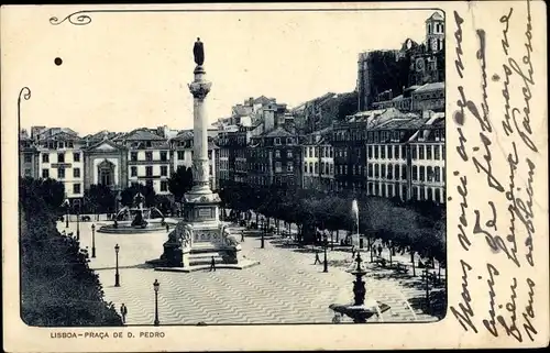 Ak Lisboa Lissabon Portugal, Praca de D. Pedro, Denkmal