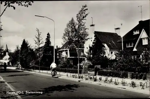 Ak Haren Groningen Niederlande, Stationsweg