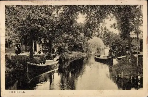 Ak Giethoorn Overijssel Niederlande, Flusspartie, Ruderboot