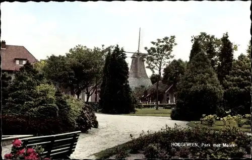 Ak Hoogeveen Drenthe, Park met Molen