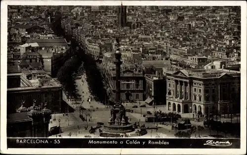 Ak Barcelona Katalonien Spanien, Monumento a Colon y Ramblas