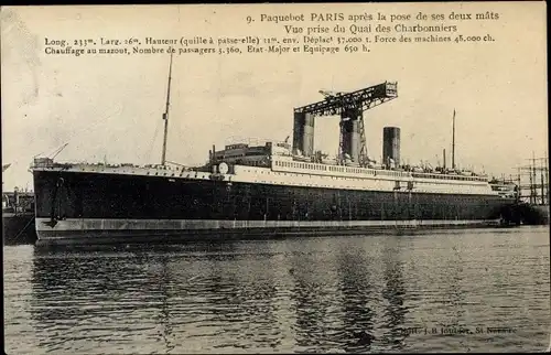 Ak Paquebot Paris, CGT, Quai des Charbonniers