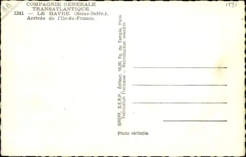 Ak Paquebot Ile de France, CGT French Line