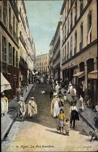Ak Alger Algerien, La Rue Randon, Straßenpartie, Algerier