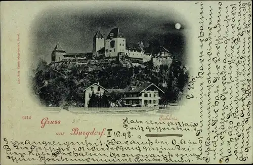 Mondschein Ak Burgdorf Kanton Bern, Schloss