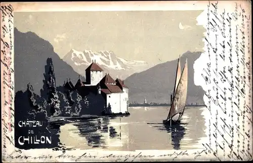 Künstler Ak Chillon Lac Léman Kt. Waadt Schweiz, Chateau