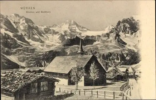 Ak Mürren Kanton Bern Schweiz, Kirchen und Breithorn