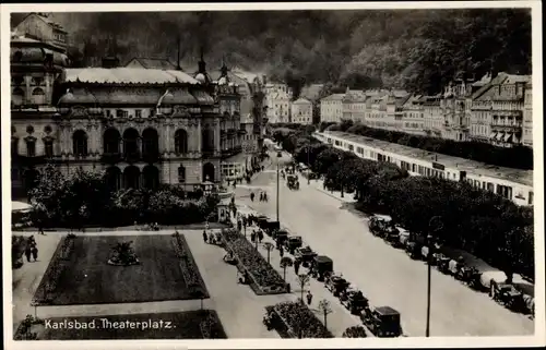 Ak Karlovy Vary Karlsbad Stadt, Theaterplatz