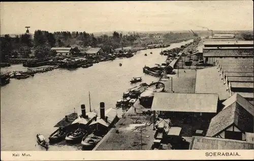 Ak Soerabaia Surabaya Indonesien, Kali Mas., Stadtansicht