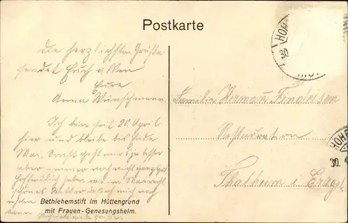 Ak Hüttengrund Hohenstein Ernstthal in Sachsen, Bethlehemstift, Frauen Genesungsheim