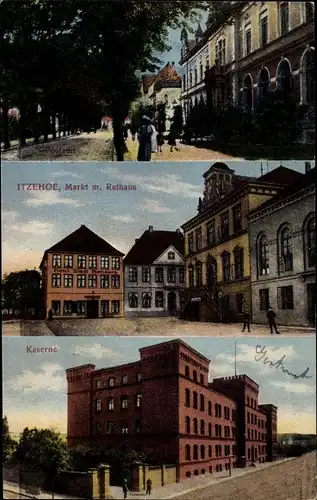 Ak Itzehoe in Holstein, Post, Markt, Rathaus, Kaserne