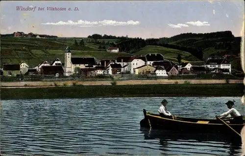 Ak Windorf an der Donau Niederbayern, Totale, Ruderpartie