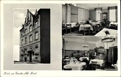 Ak Alf an der Mosel, Hotel zur Traube, Straßenansicht, Gesellschaftszimmer, Gastzimmer