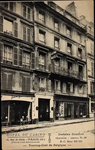 Ak Paris IX. Arrondissement Opéra, Hotel du Casino, 41, Rue de Clichy