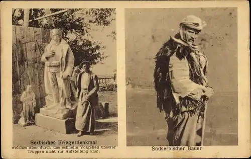 Ak Serbien, Kriegerdenkmal, südserbischer Bauer