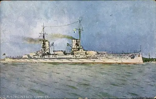 Künstler Ak Deutsches Kriegsschiff, SMS Prinzregent Luitpold, Großlinienschiff