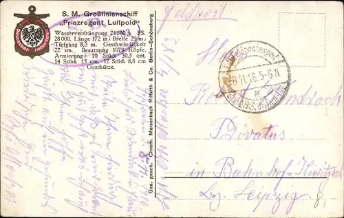 Künstler Ak Deutsches Kriegsschiff, SMS Prinzregent Luitpold, Großlinienschiff