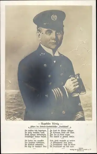 Gedicht Ak Kapitän König, Führer des Untersee Handelsschiffes Deutschland