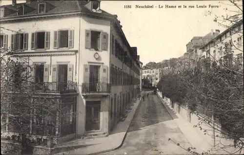 Ak Neuchâtel Neuenburg Stadt, Le Home et la Rue Louis Favre