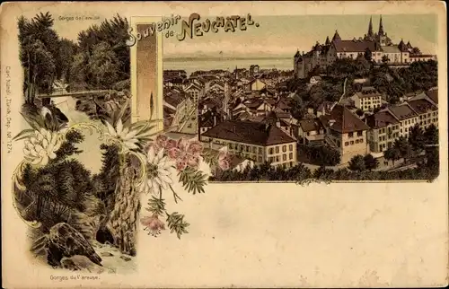 Litho Neuchâtel Kanton Neuenburg, Gorges de l'areuse, Vue generale