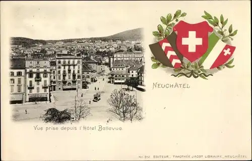 Wappen Ak Neuchâtel Kanton Neuenburg, Vue prise depuis l'Hotel Bellevue