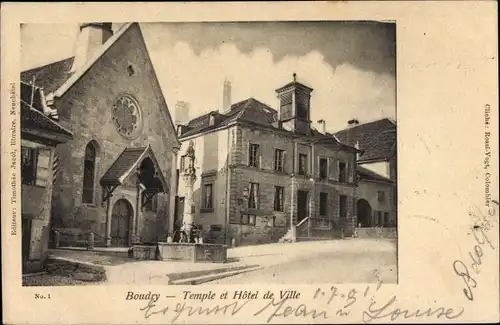 Ak Boudry Kanton Neuenburg, Temple, Hotel de Ville