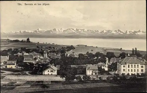 Ak Bevaix Kanton Neuenburg, Totalansicht, Alpen