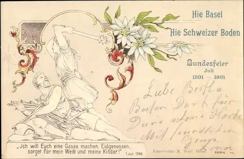 Ak Basel Bâle Stadt Schweiz, Hie Schweizer Boden, Bundesfeier, Juli 1501-1901