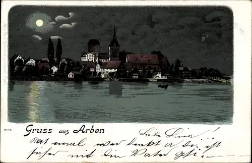 Mondschein Litho Arbon Kanton Thurgau, Blick auf den Ort