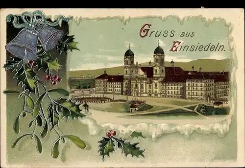 Präge Ak Einsiedeln Kanton Schwyz Schweiz, Kloster, Stechpalme, Glocken, Mistelzweige