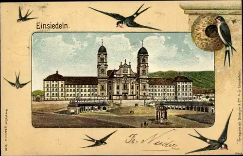 Litho Einsiedeln Kanton Schwyz Schweiz, Kloster, Schwalben, Nest