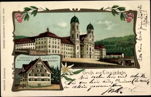 Litho Einsiedeln Kanton Schwyz Schweiz, Kloster, Gasthaus zu den Drei Königen