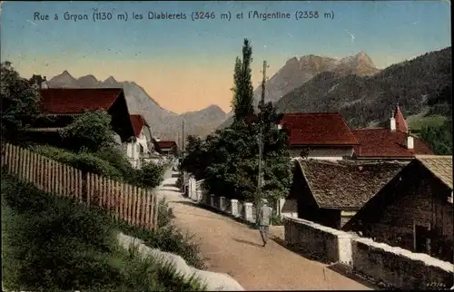 Ak Gryon Kanton Waadt, Rue a Gryon, Les Diablerets et l'Argentine