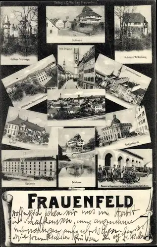 Ak Frauenfeld Kanton Thurgau, Schloss, Kaserne, Spital, Postgebäude