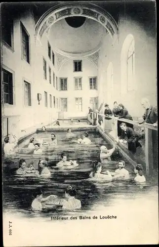 Ak Leukerbad Loeche les Bains Kanton Wallis, Interieur des Bains