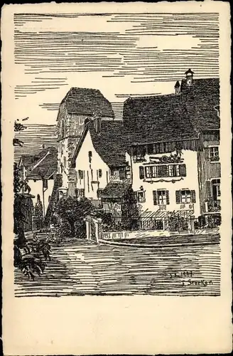 Künstler Ak Storken, F., Zug Stadt Schweiz, Partie beim Kanonenhaus