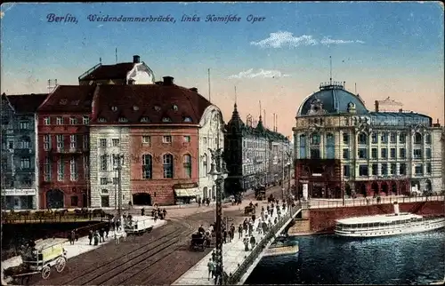 Ak Berlin, Weidendammerbrücke, links Komische Oper