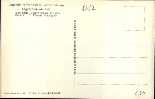 Ak Hohnstein Sächs. Schweiz, In der Jugendburg, Tagesraum Meissen, Tisch