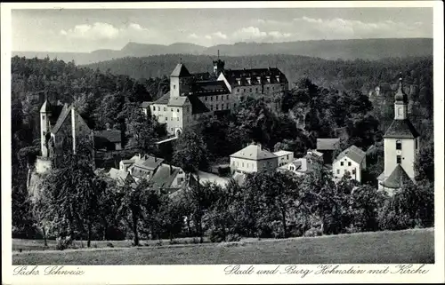 Ak Hohnstein der Sächsischen Schweiz, Stadt und Burg mit Kirche