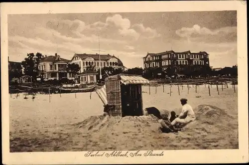 Ak Ostseebad Ahlbeck Heringsdorf auf Usedom, Am Strande, Badegäste, Strandkorb