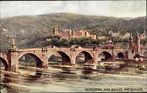 Künstler Ak Flower C., Heidelberg, Alte Brücke, Schloß