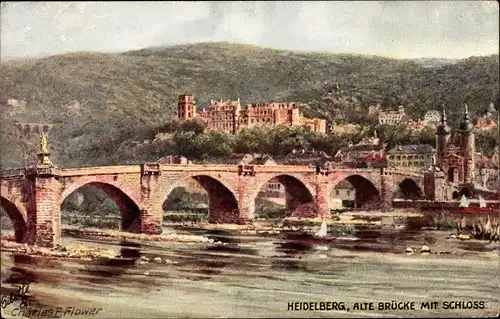 Künstler Ak Flower C., Heidelberg, Alte Brücke, Schloß