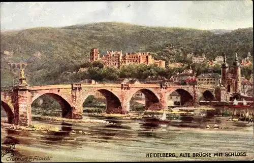 Künstler Ak Flower C., Heidelberg, Alte Brücke, Schloß