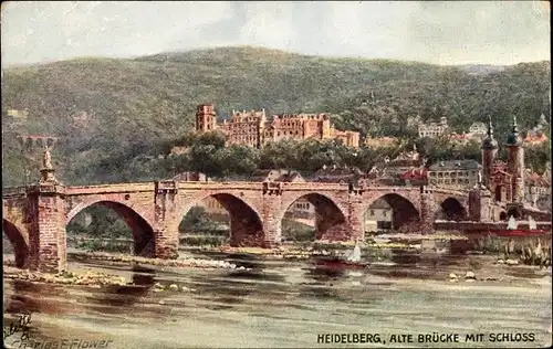 Künstler Ak Flower C., Heidelberg, Alte Brücke, Schloss