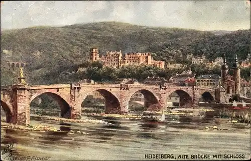 Künstler Ak Flower, Charles, Heidelberg, Alte Brücke, Schloss