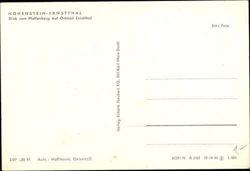Ak Hohenstein Ernstthal in Sachsen, Blick vom Pfaffenberg auf Ortsteil Ernstthal