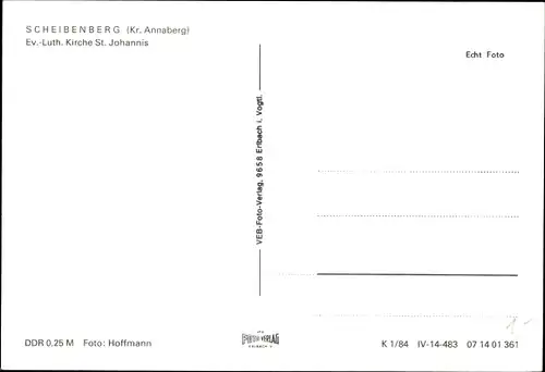 Ak Scheibenberg Sachsen, Ev.-Luth. Kirche St. Johannis, Innenansichten, Außenansichten