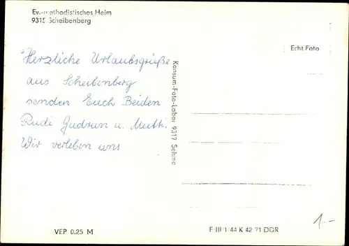 Ak Scheibenberg im Erzgebirge, ev.-methodistisches Heim, Außenansicht