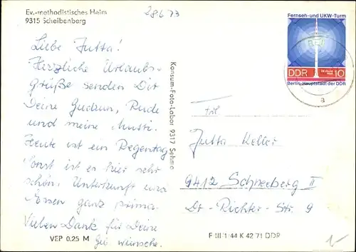 Ak Scheibenberg im Erzgebirge, ev.-methodistisches Heim, Außenansicht